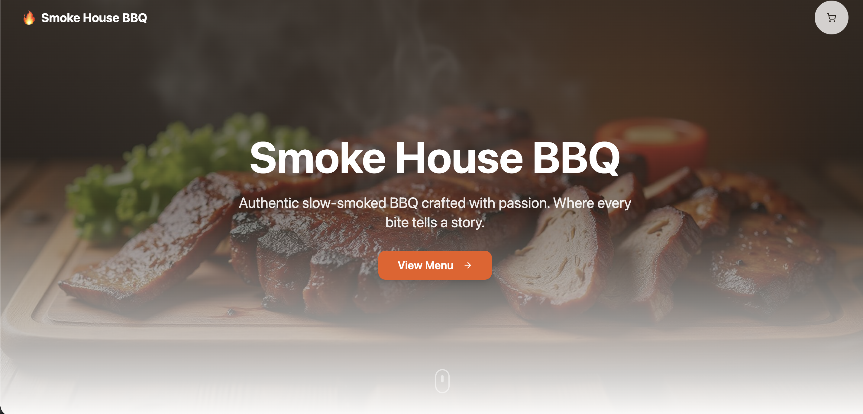 Smoke House BBQ example website homepage